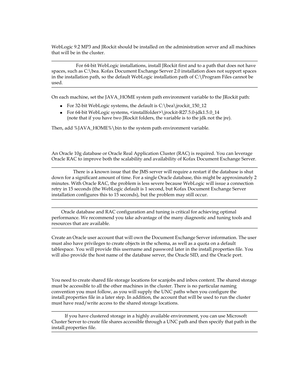 Setting environment variables, Getting oracle connection information, Creating shared folders | Tion path (see, Setting environment, Variables | Kofax Document Exchange Server 2.5 User Manual | Page 11 / 44