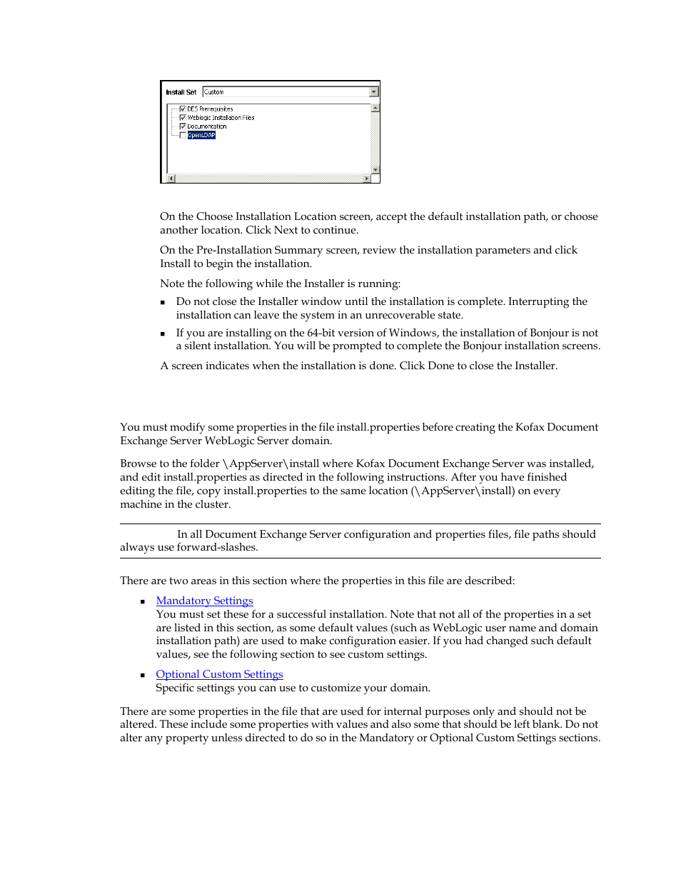 Configuring the install.properties file | Kofax Document Exchange Server 2.5 User Manual | Page 15 / 44