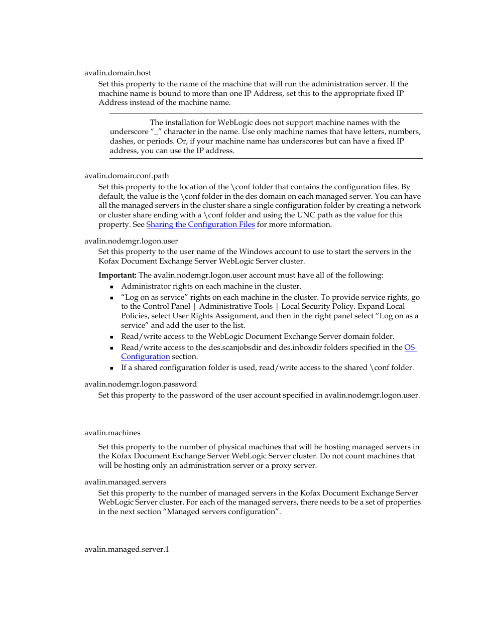 Domain configuration, Cluster configuration, Managed servers configuration | Kofax Document Exchange Server 2.5 User Manual | Page 17 / 44