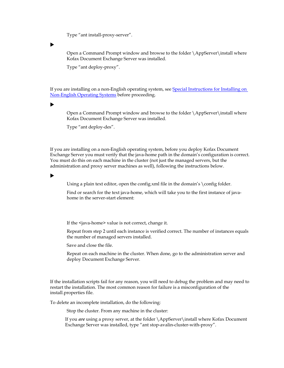 Deploy document exchange server, Recovering from install script failure | Kofax Document Exchange Server 2.5 User Manual | Page 26 / 44