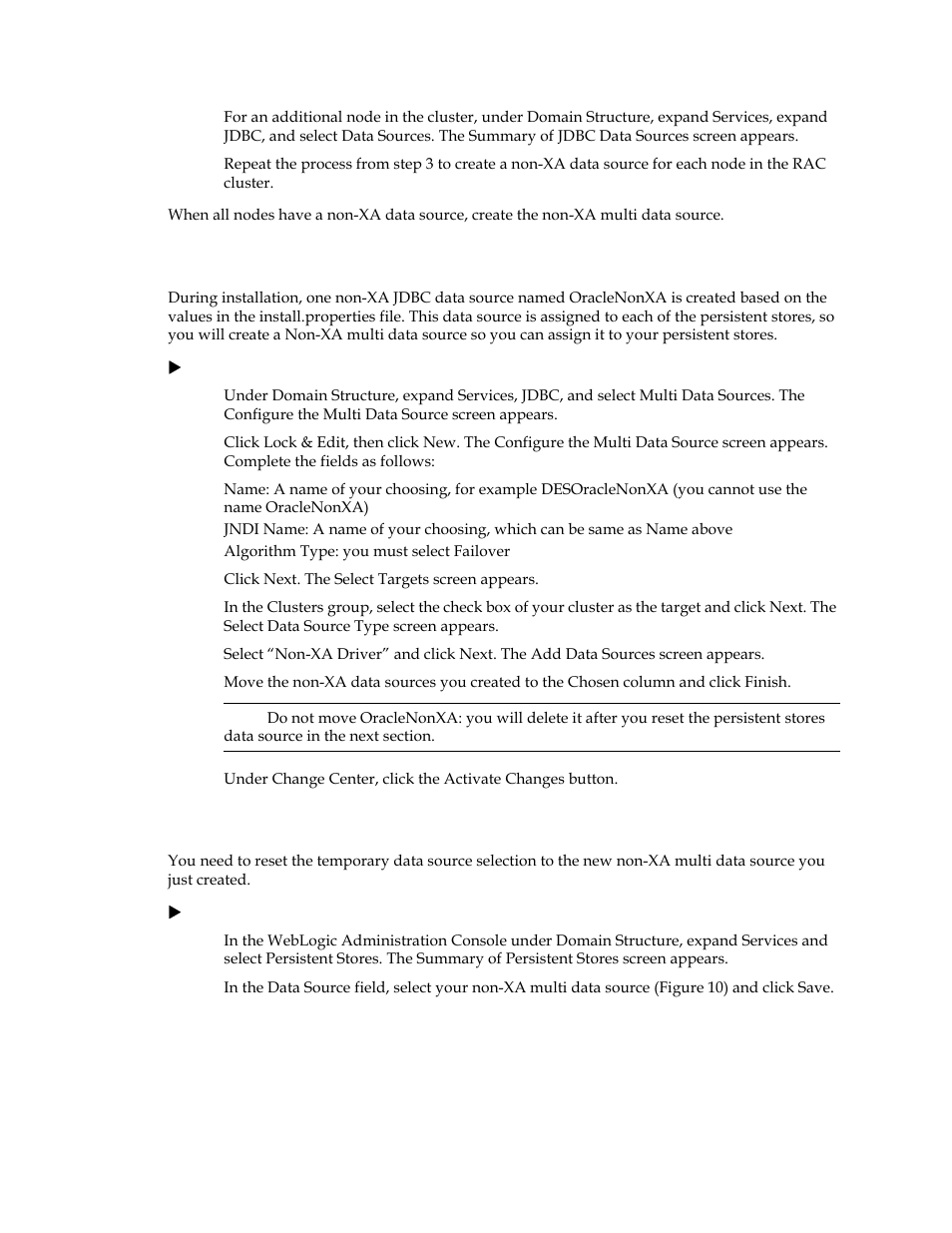 Create the non-xa multi data source, Reset the persistent stores data source | Kofax Document Exchange Server 2.5 User Manual | Page 34 / 44