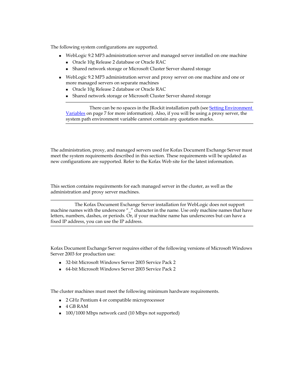 Supported system configurations, System requirements, Managed server requirements | Operating system, Minimum hardware requirements, Operating system minimum hardware requirements | Kofax Document Exchange Server 2.5 User Manual | Page 7 / 44