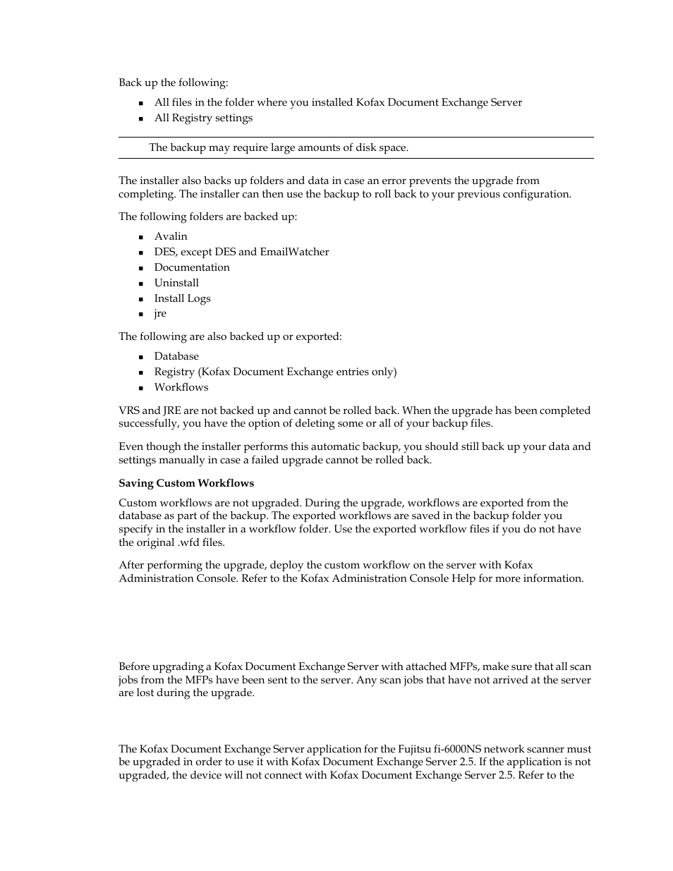 Upgrade notes for mfps, Preparation for upgrades | Kofax Document Exchange Server 2.5 User Manual | Page 14 / 24