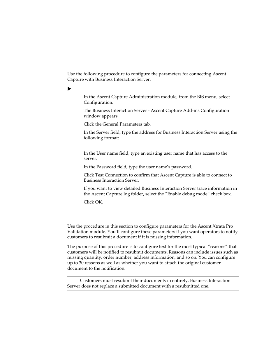 Configuring general parameters, Configuring validation parameters | Kofax Business Interaction Server User Manual | Page 15 / 28