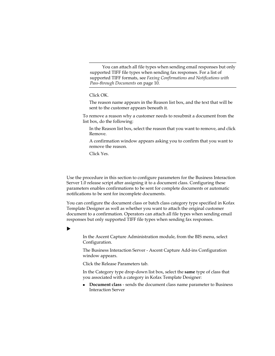 Configuring release parameters | Kofax Business Interaction Server User Manual | Page 17 / 28
