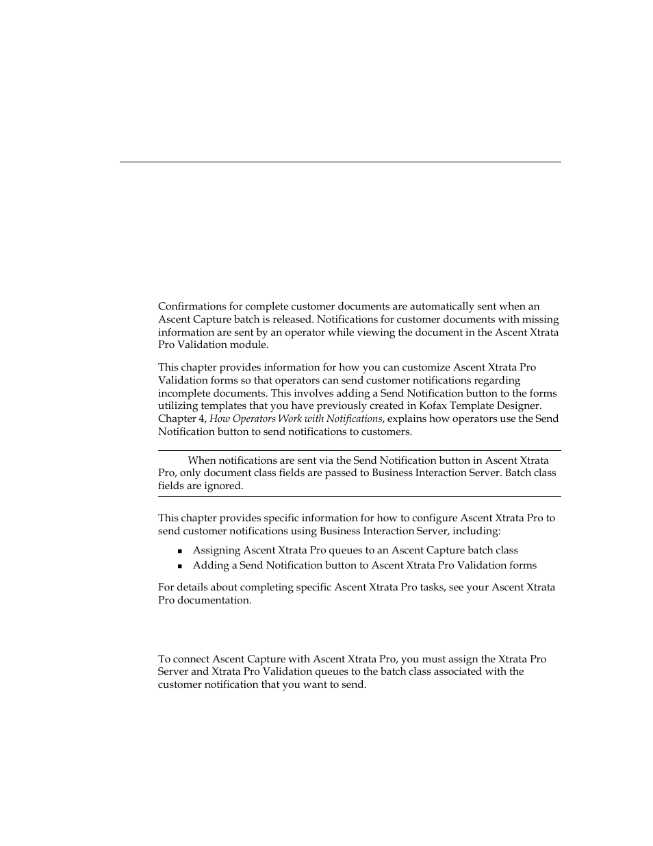 Configuring notifications, Introduction, Assigning ascent xtrata pro queues | Introduction assigning ascent xtrata pro queues, Chapter 3 | Kofax Business Interaction Server User Manual | Page 21 / 28