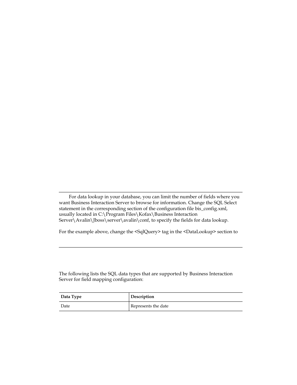 Supported data types | Kofax Business Interaction Server User Manual | Page 22 / 34