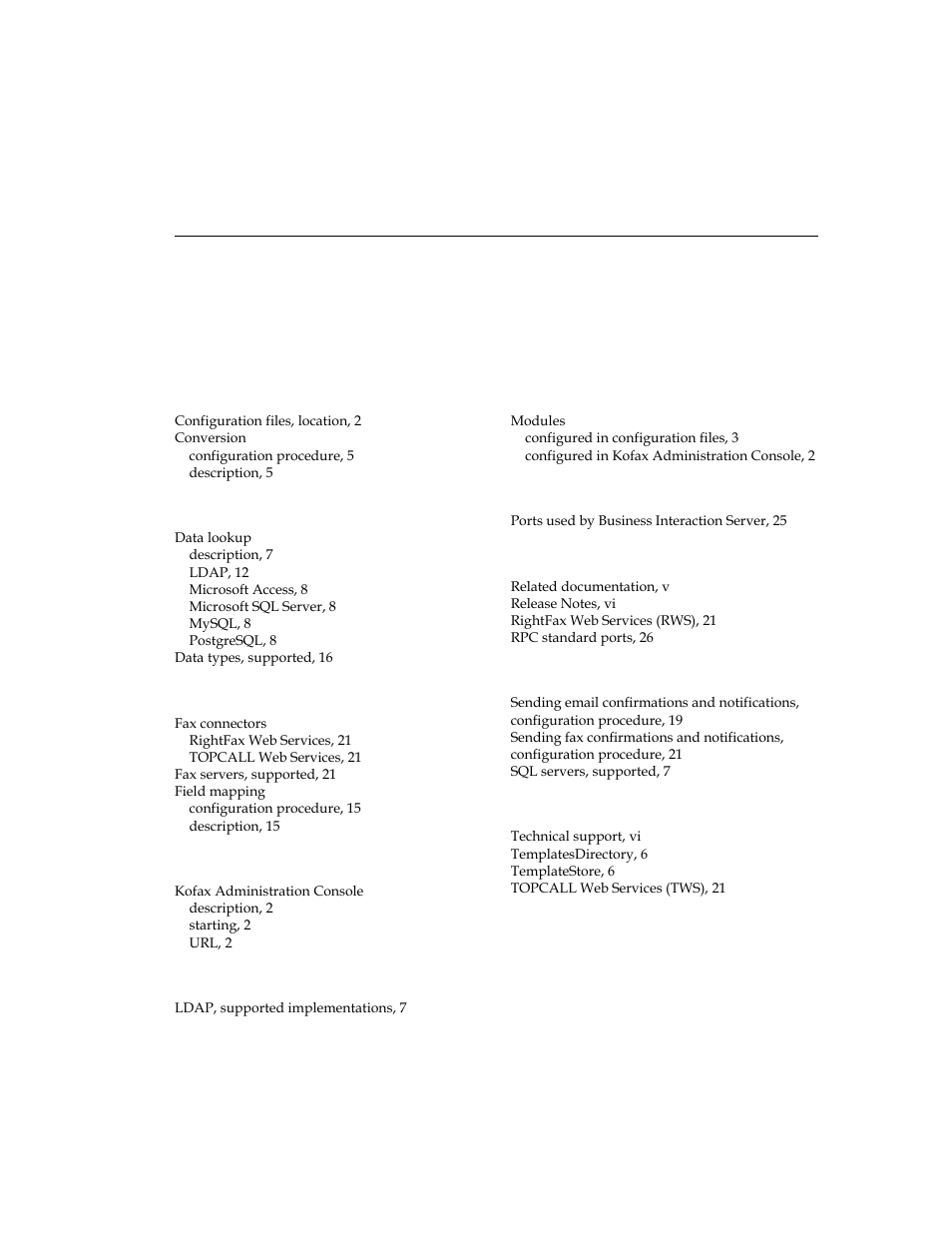 Index | Kofax Business Interaction Server User Manual | Page 33 / 34