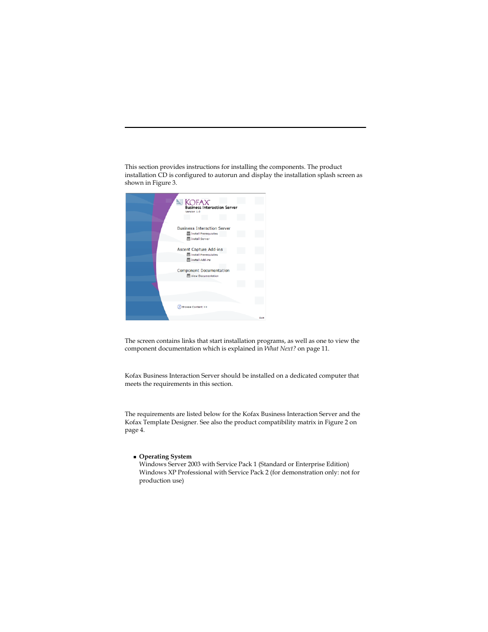 Installation, Introduction, Installing kofax business interaction server | System requirements, Kofax business interaction server | Kofax Business Interaction Server User Manual | Page 9 / 22