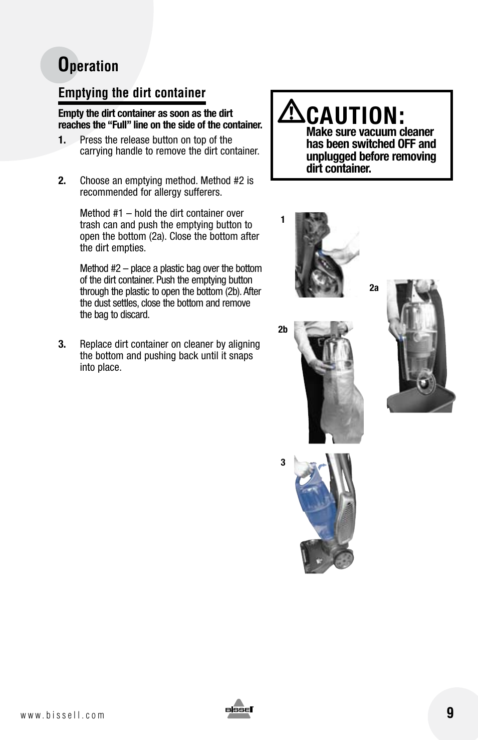 Caution, Peration 9 | Bissell 6100 User Manual | Page 9 / 20