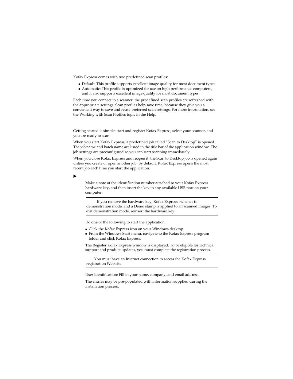 Starting kofax express | Kofax Express 1.0 User Manual | Page 8 / 17