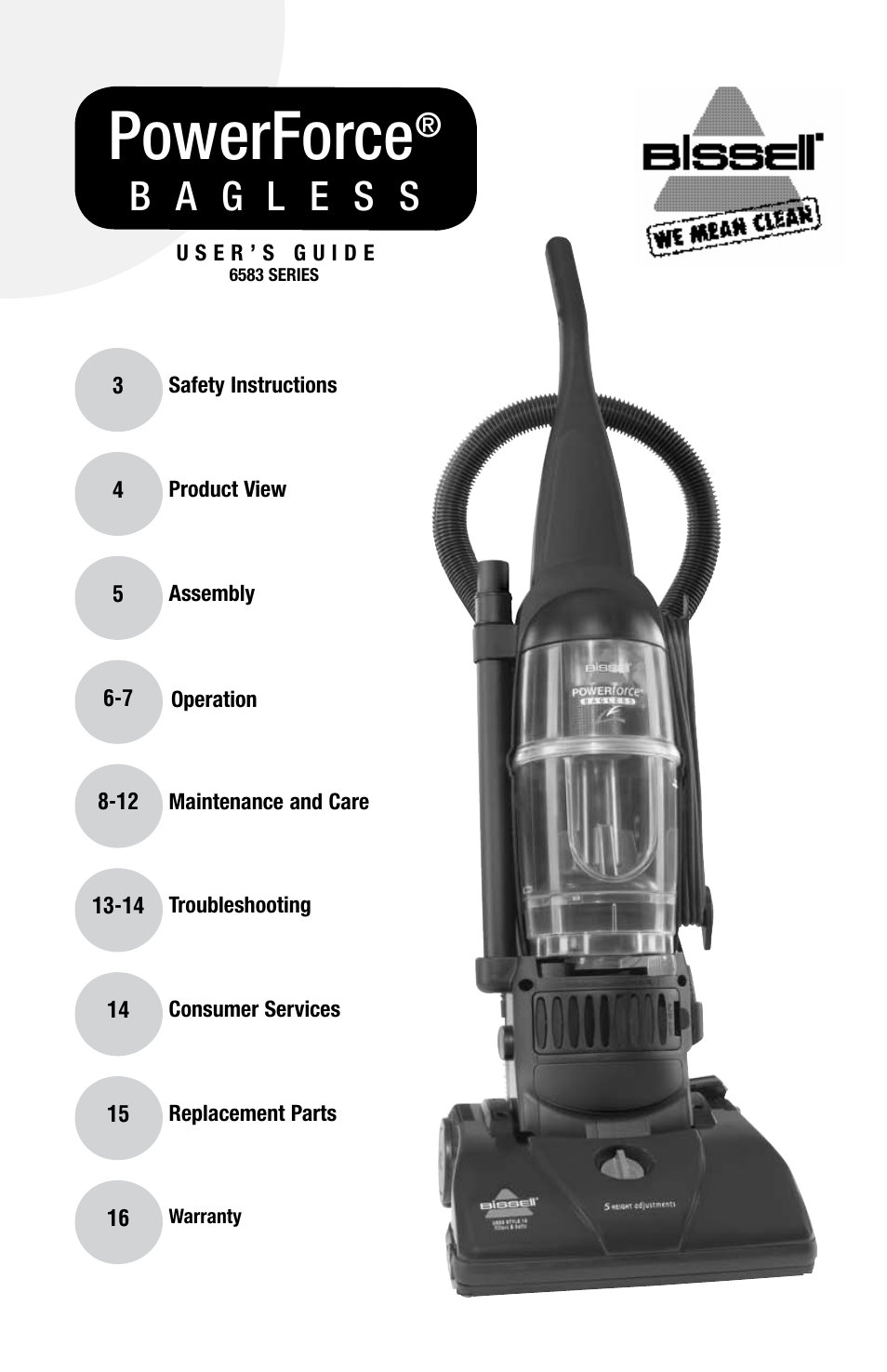 Bissell Powerforce bagless 6583 series User Manual | 16 pages