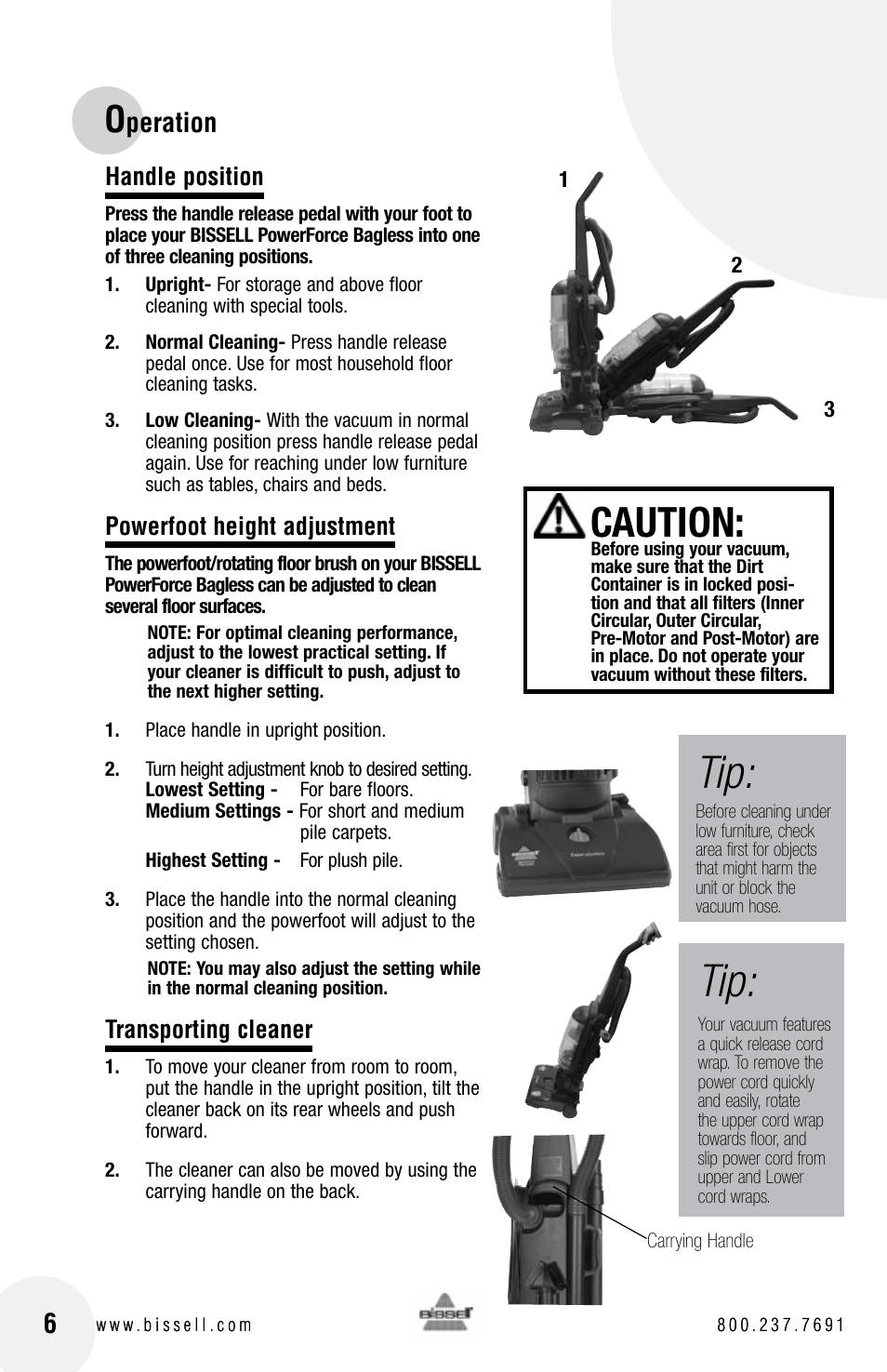 Caution, Peration 6 | Bissell Powerforce bagless 6583 series User Manual | Page 6 / 16