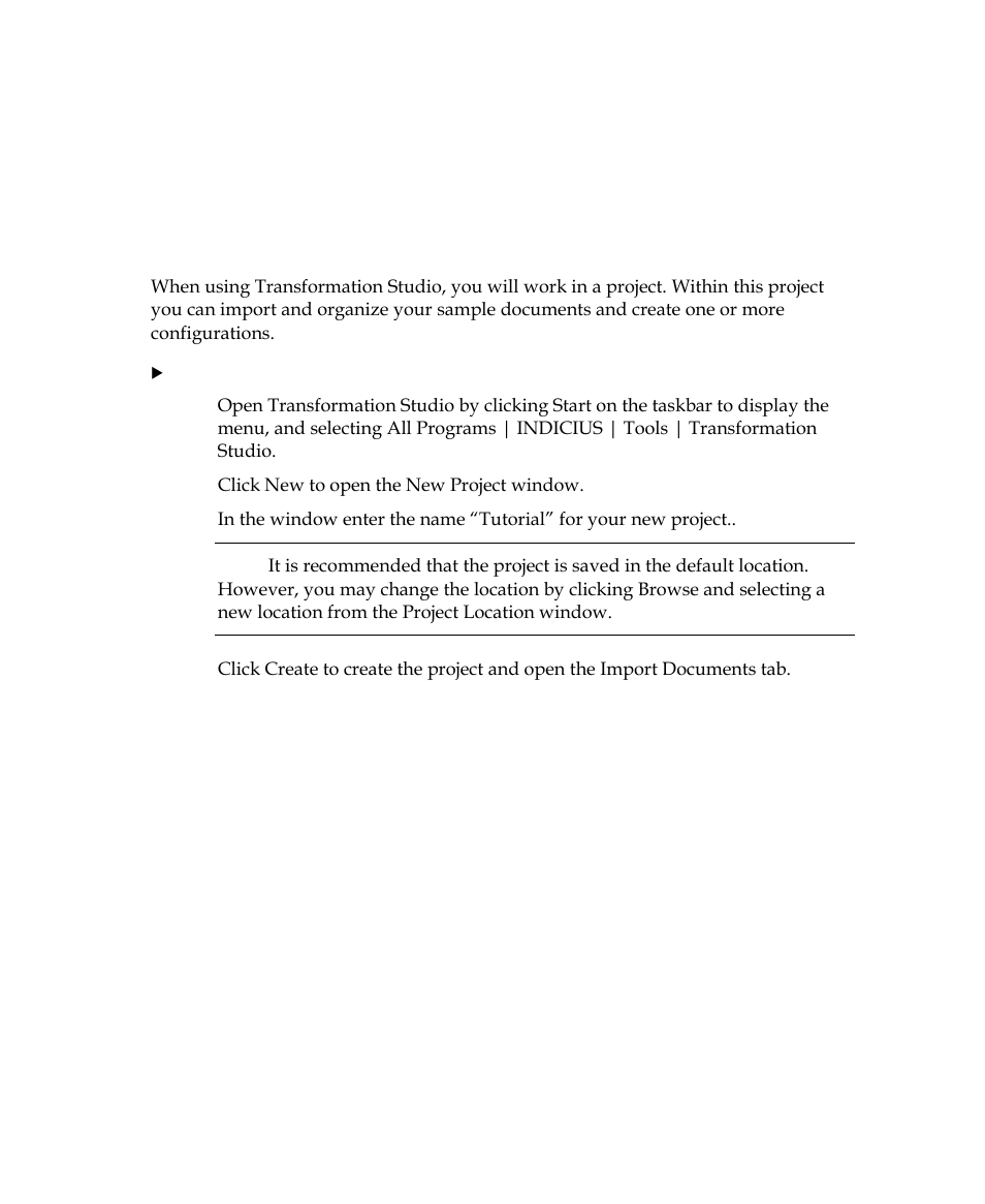 Document classification tutorial, Document set management, Step 1: create project | Kofax INDICIUS 6.0 User Manual | Page 52 / 124