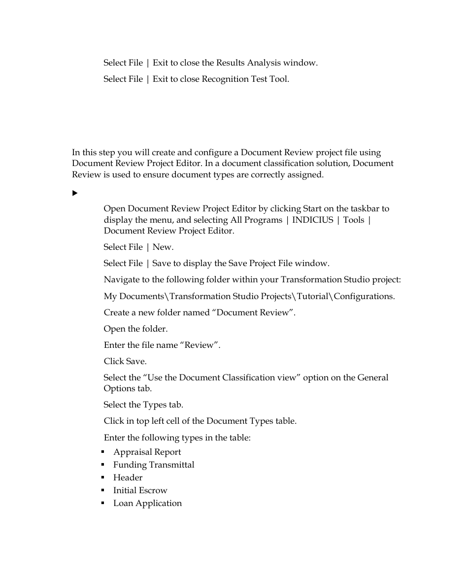 Create document review configuration, Step 1: configure a document review project file | Kofax INDICIUS 6.0 User Manual | Page 90 / 124