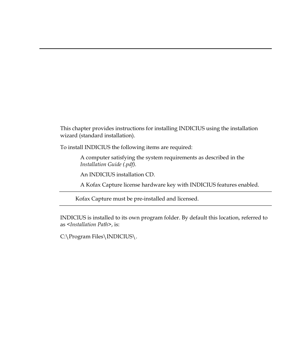 Installing indicius, Introduction, Chapter 2 | Kofax INDICIUS 6.0 User Manual | Page 15 / 104