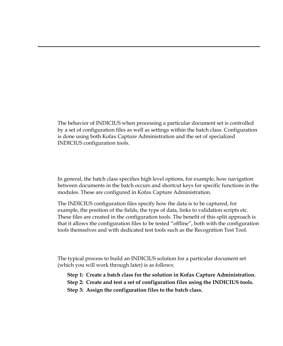 Configuration concepts, Steps to building an indicius solution, Chapter 4 | Kofax INDICIUS 6.0 User Manual | Page 33 / 104