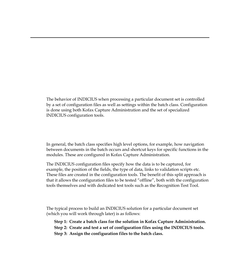 Configuration concepts, Steps to building an indicius solution, Chapter 4 | Kofax INDICIUS 6.0 User Manual | Page 33 / 105