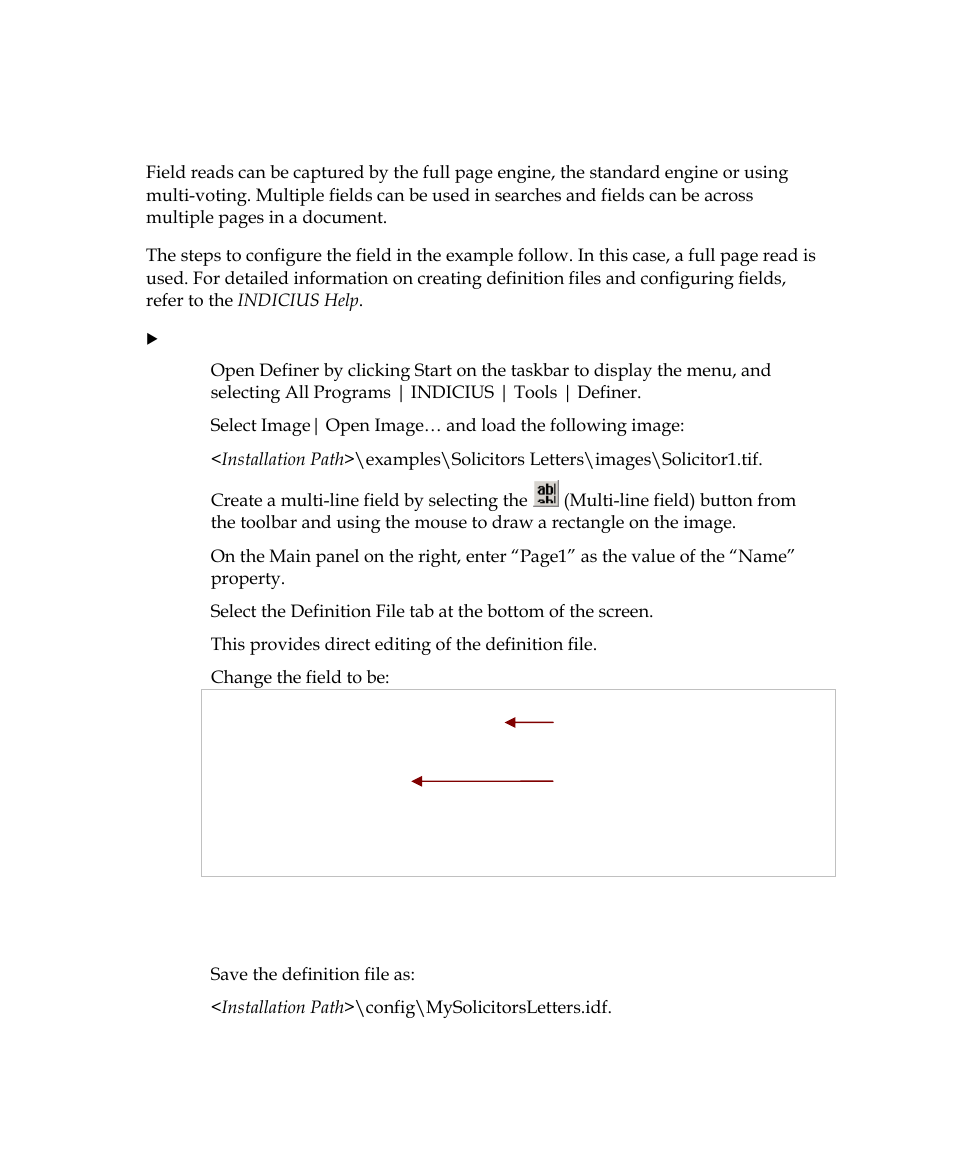 Creating the definition file | Kofax INDICIUS 6.0 User Manual | Page 42 / 105
