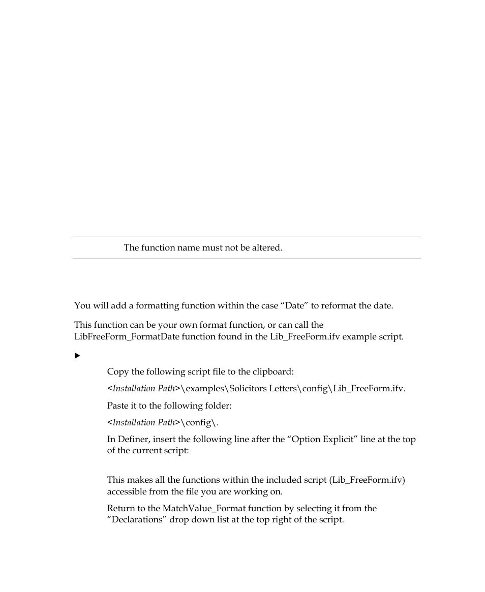 Formatting the results from the date search, Figure 5-20. matchvalue_format function, Chapter 5 | Getting started guide (free-form), Include lib_freeform.ifv | Kofax INDICIUS 6.0 User Manual | Page 64 / 105