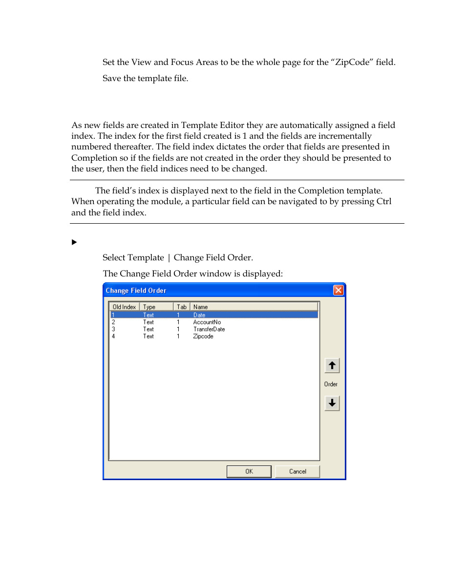 Setting field order | Kofax INDICIUS 6.0 User Manual | Page 94 / 105
