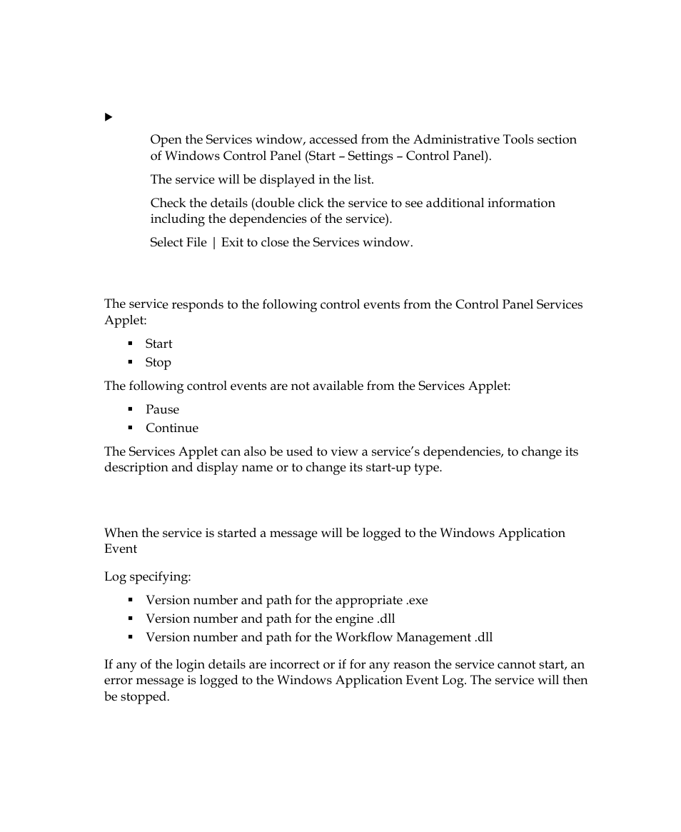 Viewing the installed service, Basic service events, Starting the service | Kofax INDICIUS 6.0 User Manual | Page 46 / 48