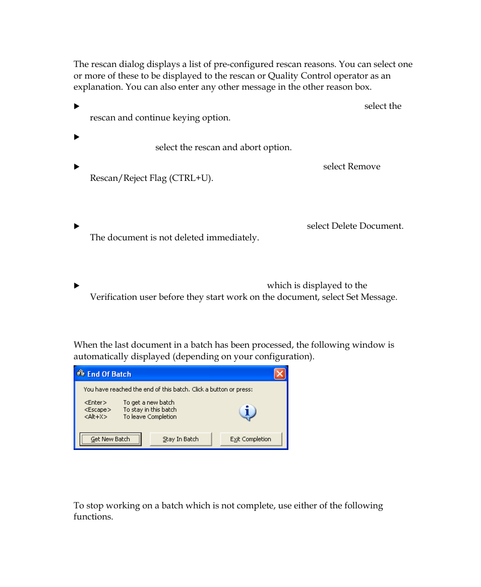 Deleting documents, Closing batches, Suspending a batch | Kofax INDICIUS 6.0 User Manual | Page 102 / 120