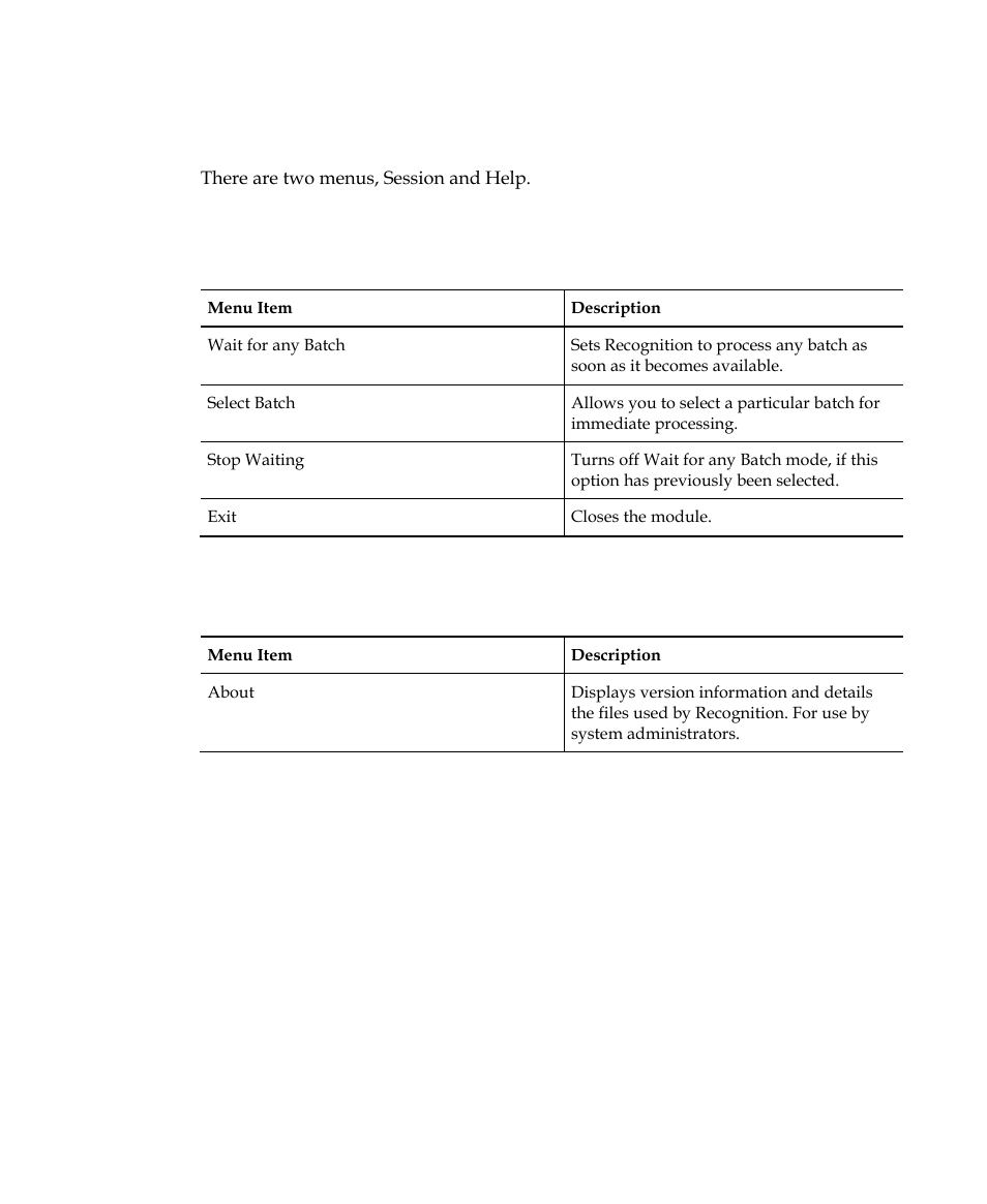 Menu bar, Session menu, Help menu | Kofax INDICIUS 6.0 User Manual | Page 27 / 120