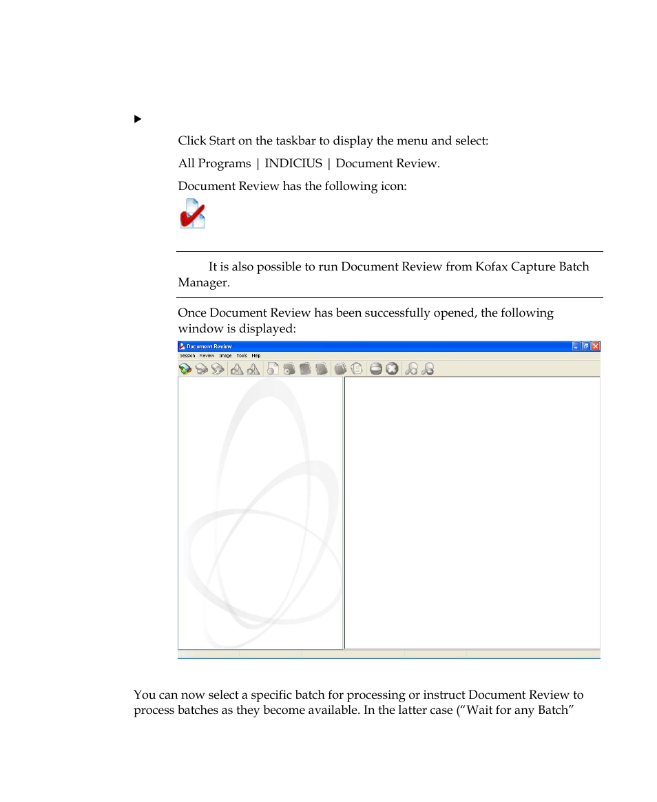 Starting document review | Kofax INDICIUS 6.0 User Manual | Page 31 / 120