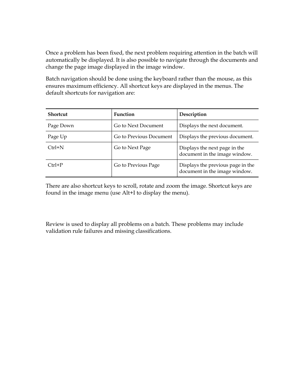 Navigating the batch, Review, Cont | Kofax INDICIUS 6.0 User Manual | Page 40 / 120