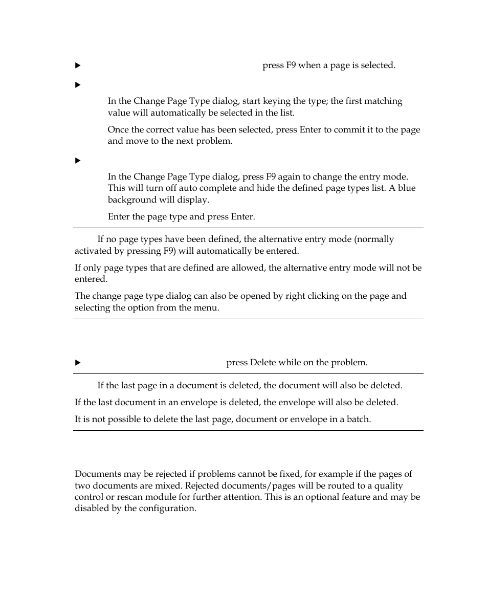 Deleting documents or pages, Rejecting documents or pages | Kofax INDICIUS 6.0 User Manual | Page 48 / 120