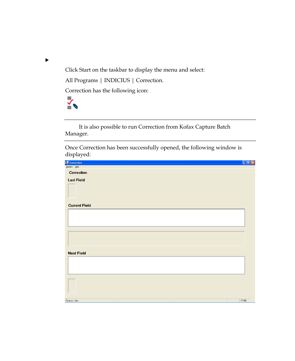 Starting correction | Kofax INDICIUS 6.0 User Manual | Page 58 / 120