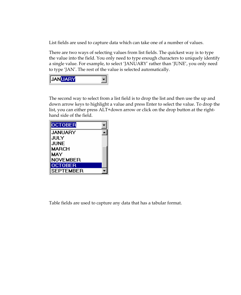 List fields, Table fields | Kofax INDICIUS 6.0 User Manual | Page 77 / 120