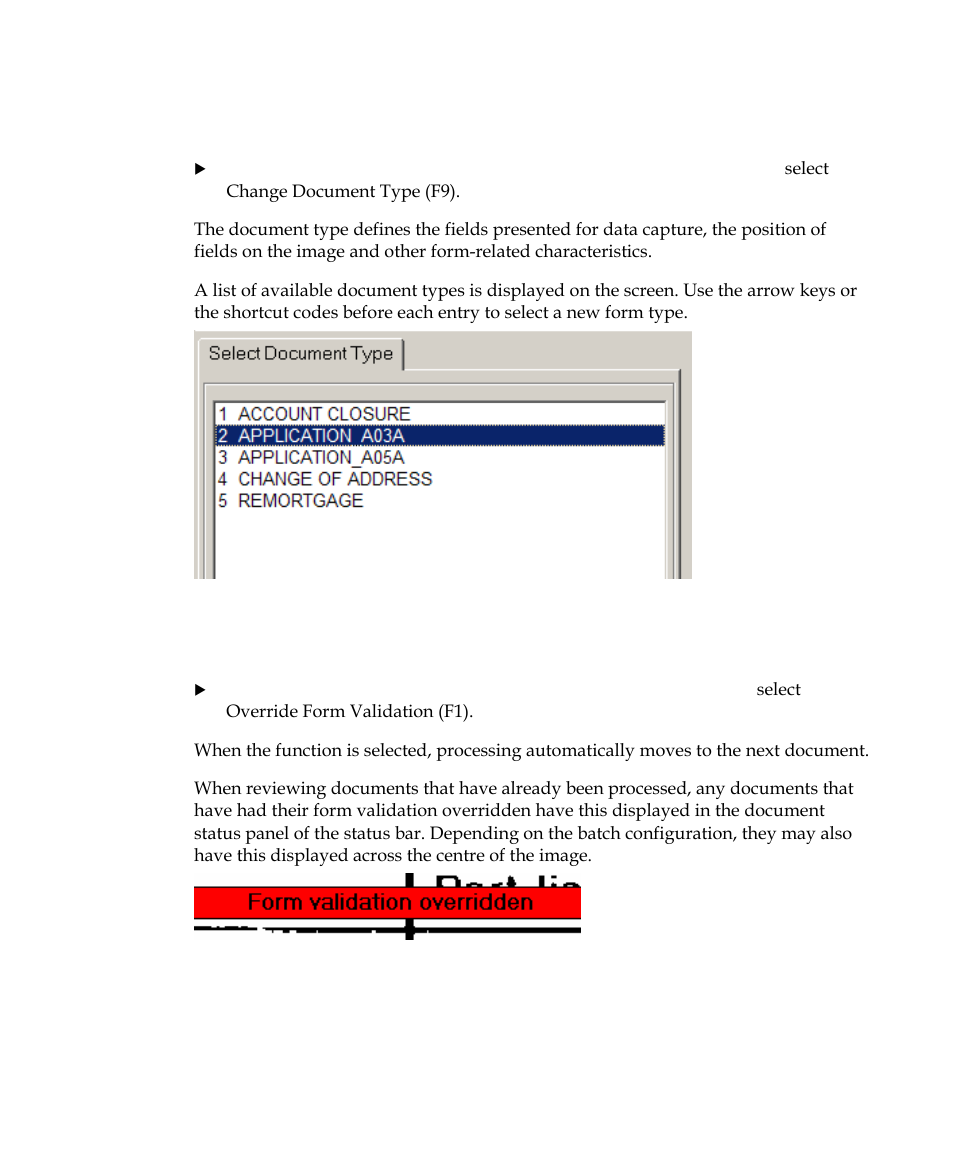 Changing document type, Form validations | Kofax INDICIUS 6.0 User Manual | Page 99 / 120