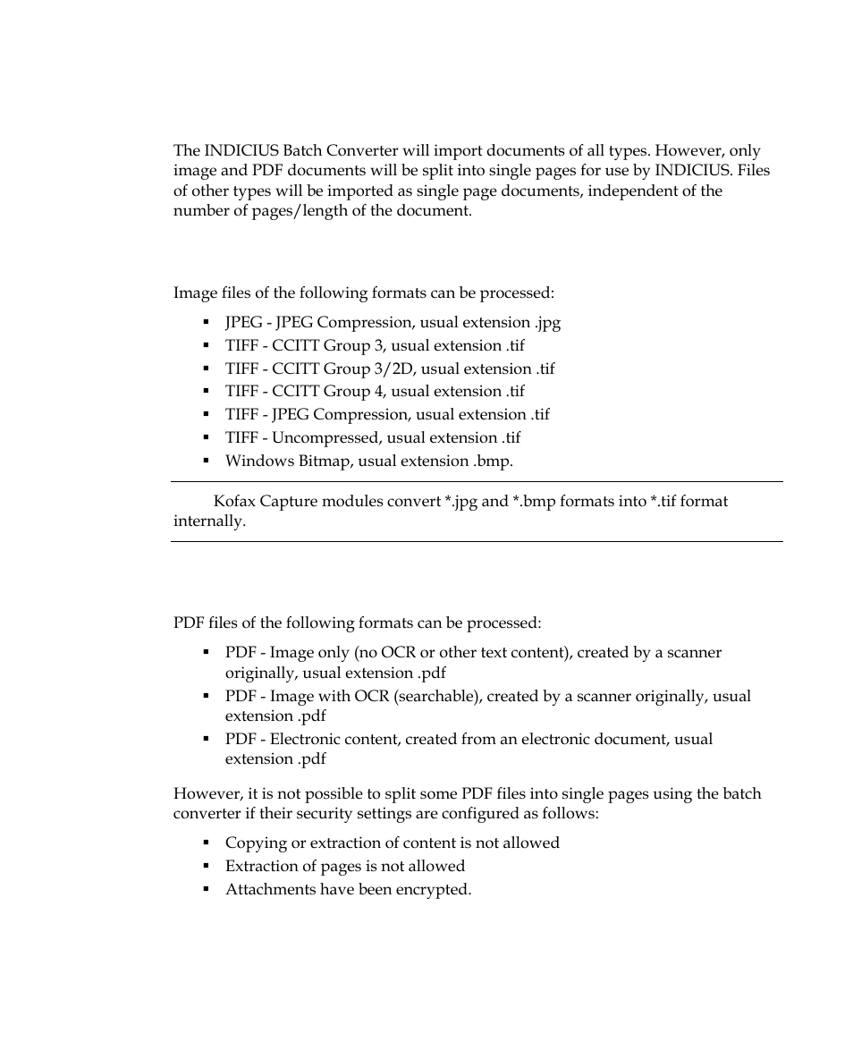 Supported file types, Image files, Pdf files | Kofax INDICIUS 6.0 User Manual | Page 11 / 15