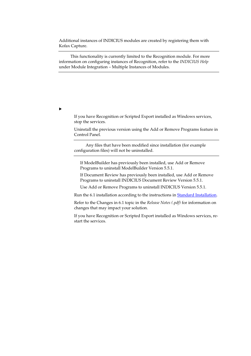 Creating additional instances of indicius modules, Upgrade instructions | Kofax INDICIUS 6.1 User Manual | Page 29 / 46