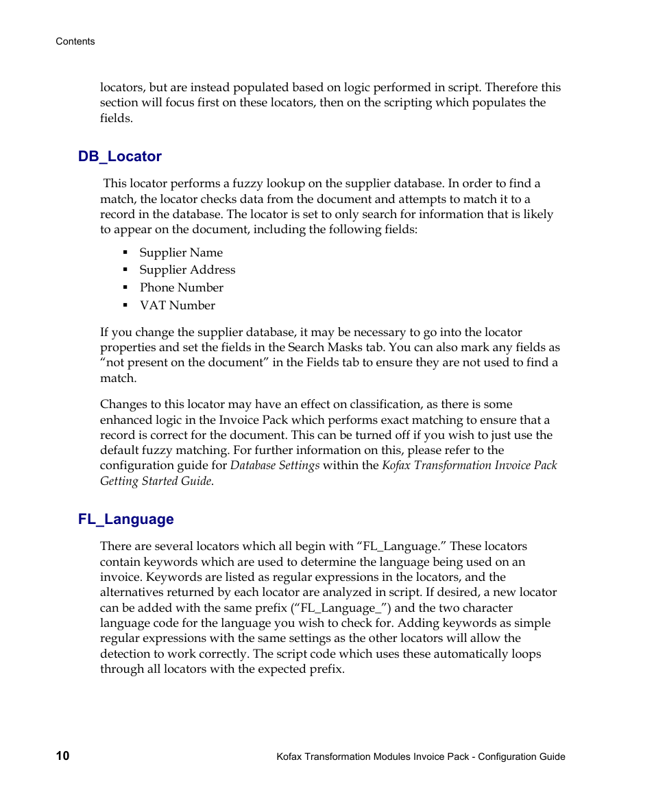 Db_locator, Fl_language | Kofax Transformation Modules Invoice Pack 1.0 User Manual | Page 10 / 26