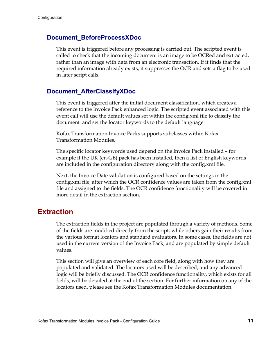 Document_beforeprocessxdoc, Document_afterclassifyxdoc, Extraction | Kofax Transformation Modules Invoice Pack 1.0 User Manual | Page 11 / 26