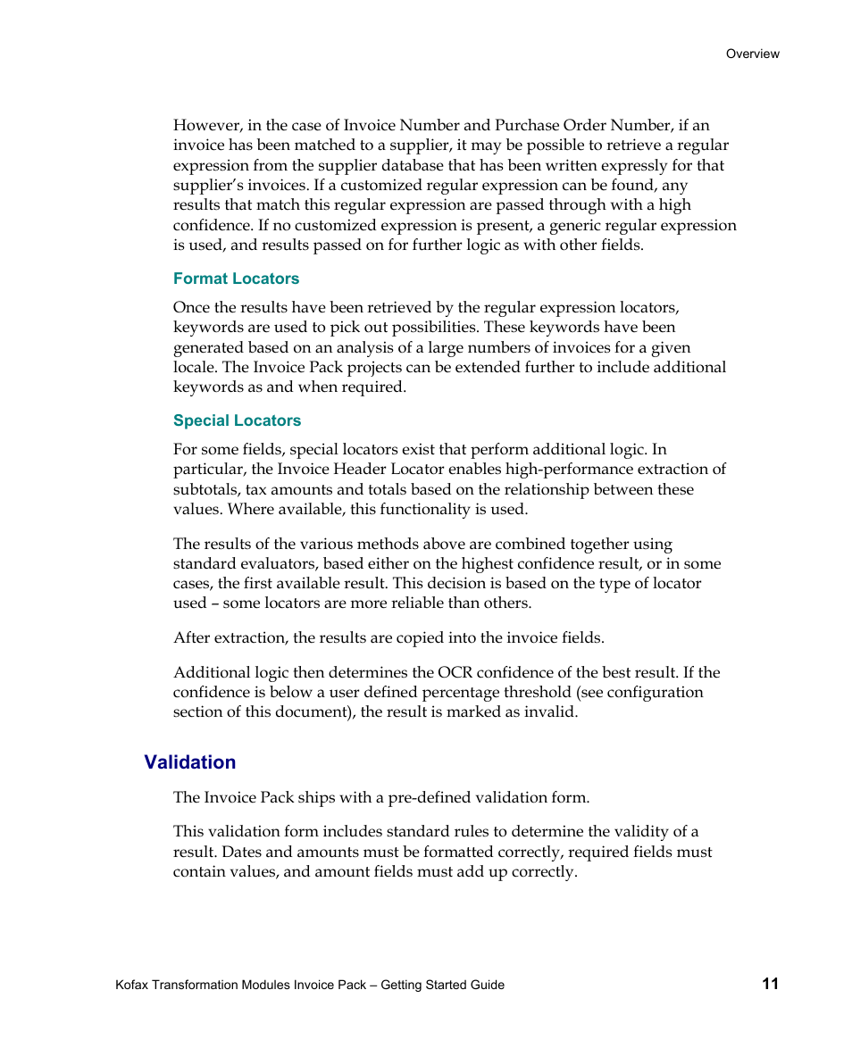 Validation | Kofax Transformation Modules Invoice Pack 1.0 User Manual | Page 11 / 29