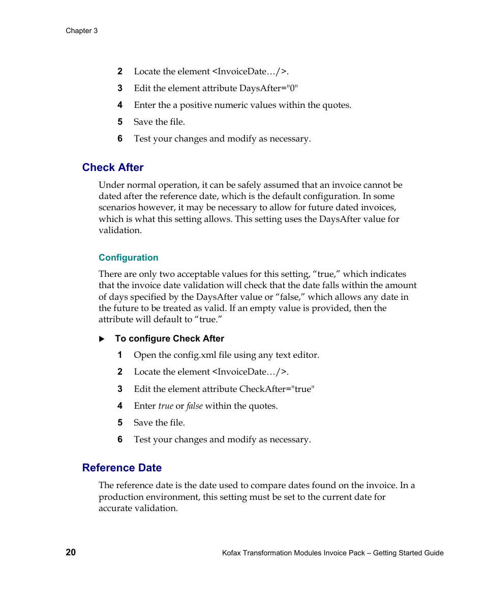 Check after, Configuration, Reference date | Kofax Transformation Modules Invoice Pack 1.0 User Manual | Page 20 / 29