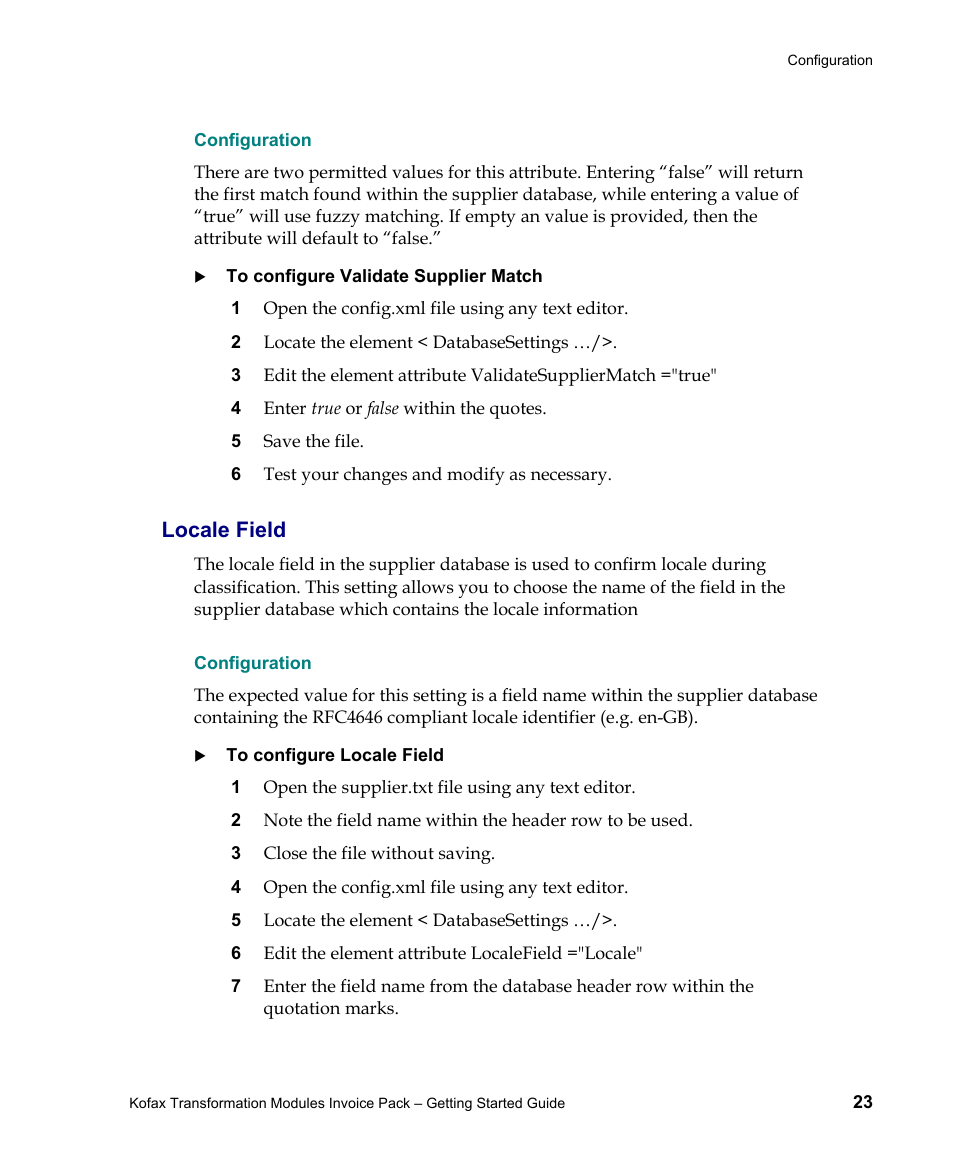 Configuration, Locale field | Kofax Transformation Modules Invoice Pack 1.0 User Manual | Page 23 / 29