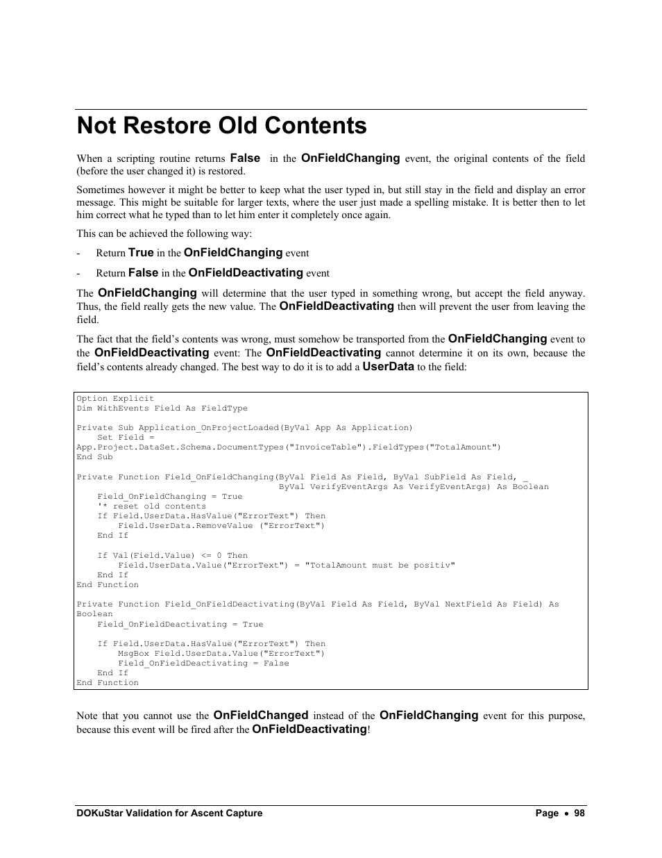 Not restore old contents | Kofax DOKuStar Validation User Manual | Page 102 / 109