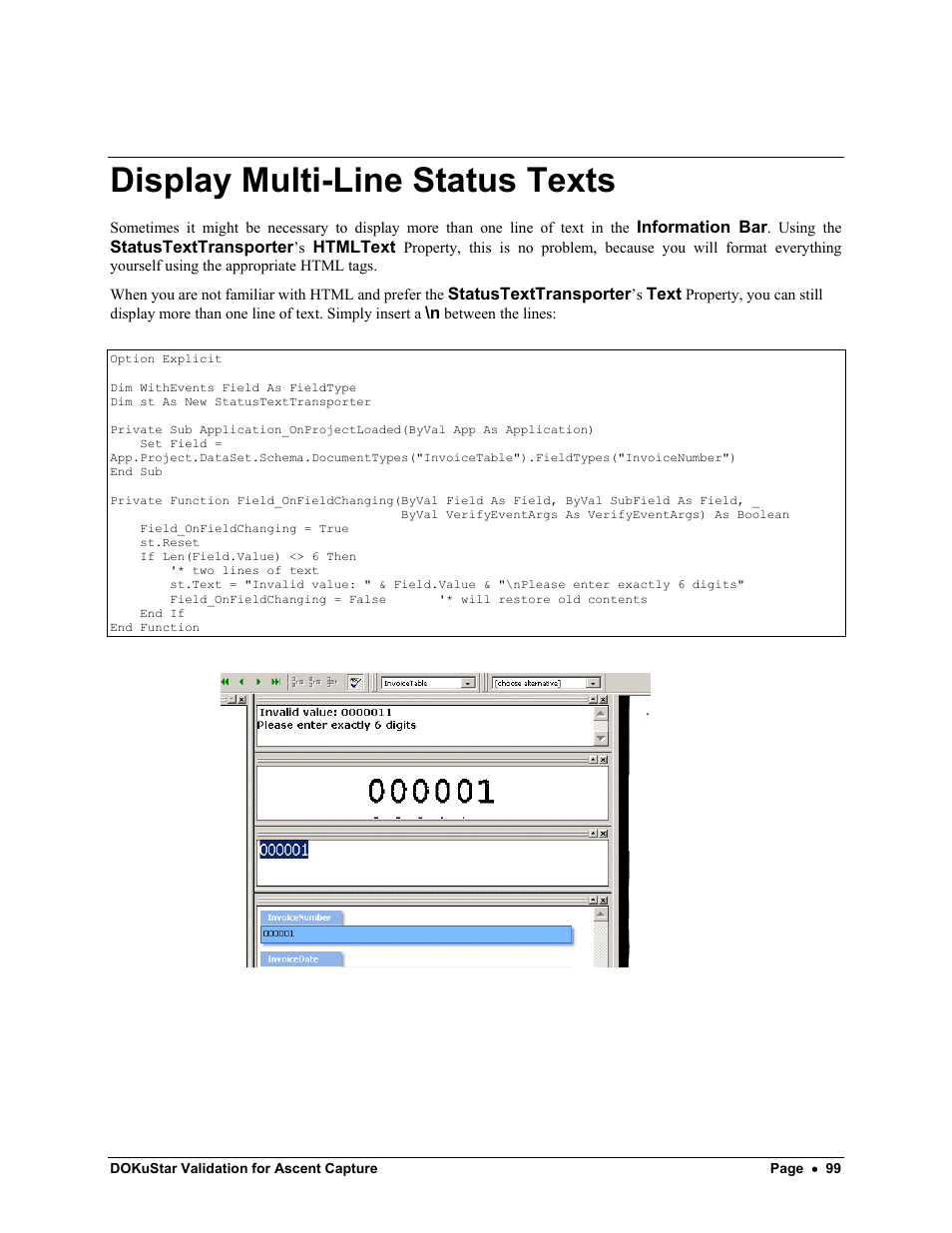 Display multi-line status texts | Kofax DOKuStar Validation User Manual | Page 103 / 109