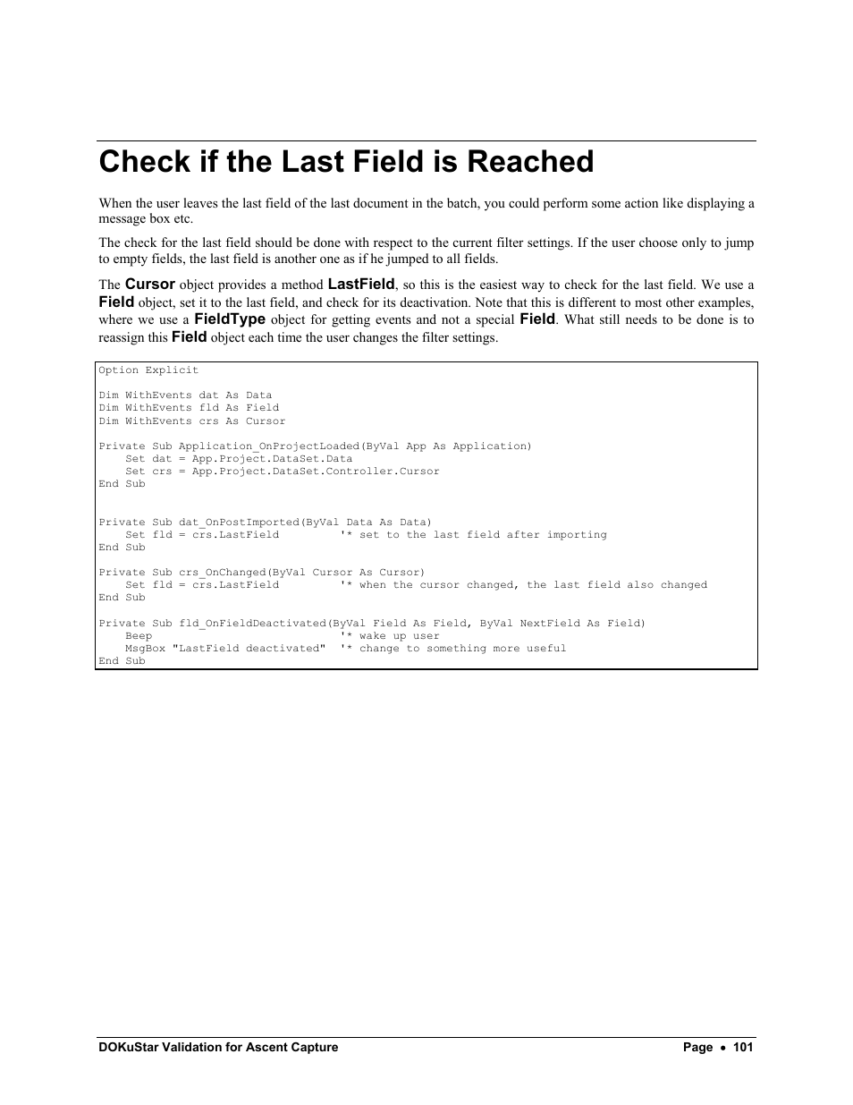 Check if the last field is reached | Kofax DOKuStar Validation User Manual | Page 105 / 109