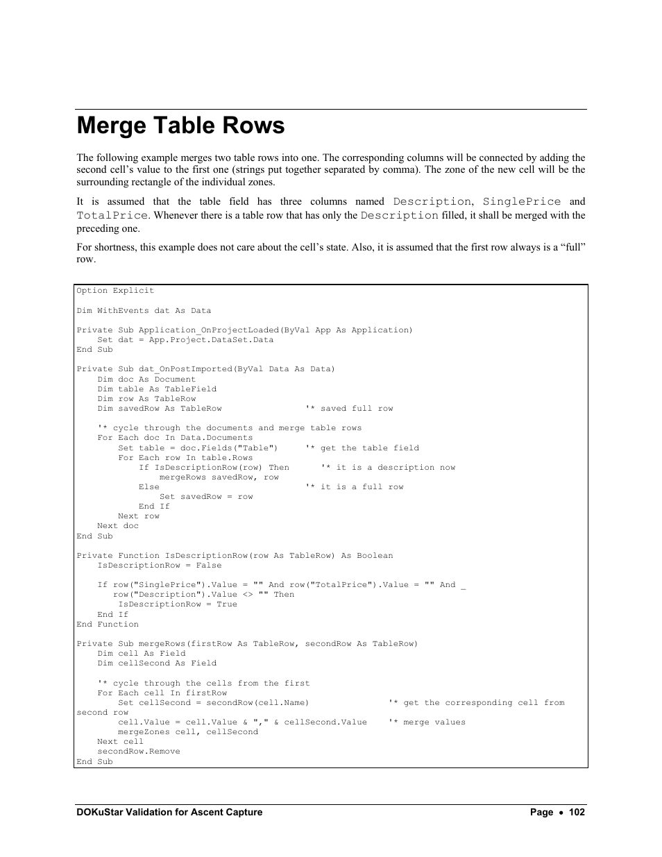 Merge table rows | Kofax DOKuStar Validation User Manual | Page 106 / 109