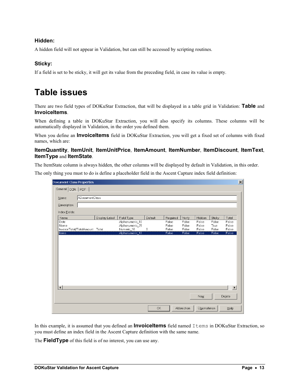 Table issues | Kofax DOKuStar Validation User Manual | Page 17 / 109