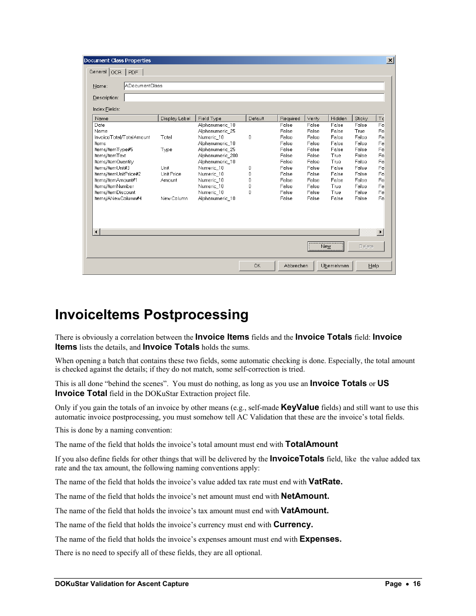 Invoiceitems postprocessing | Kofax DOKuStar Validation User Manual | Page 20 / 109