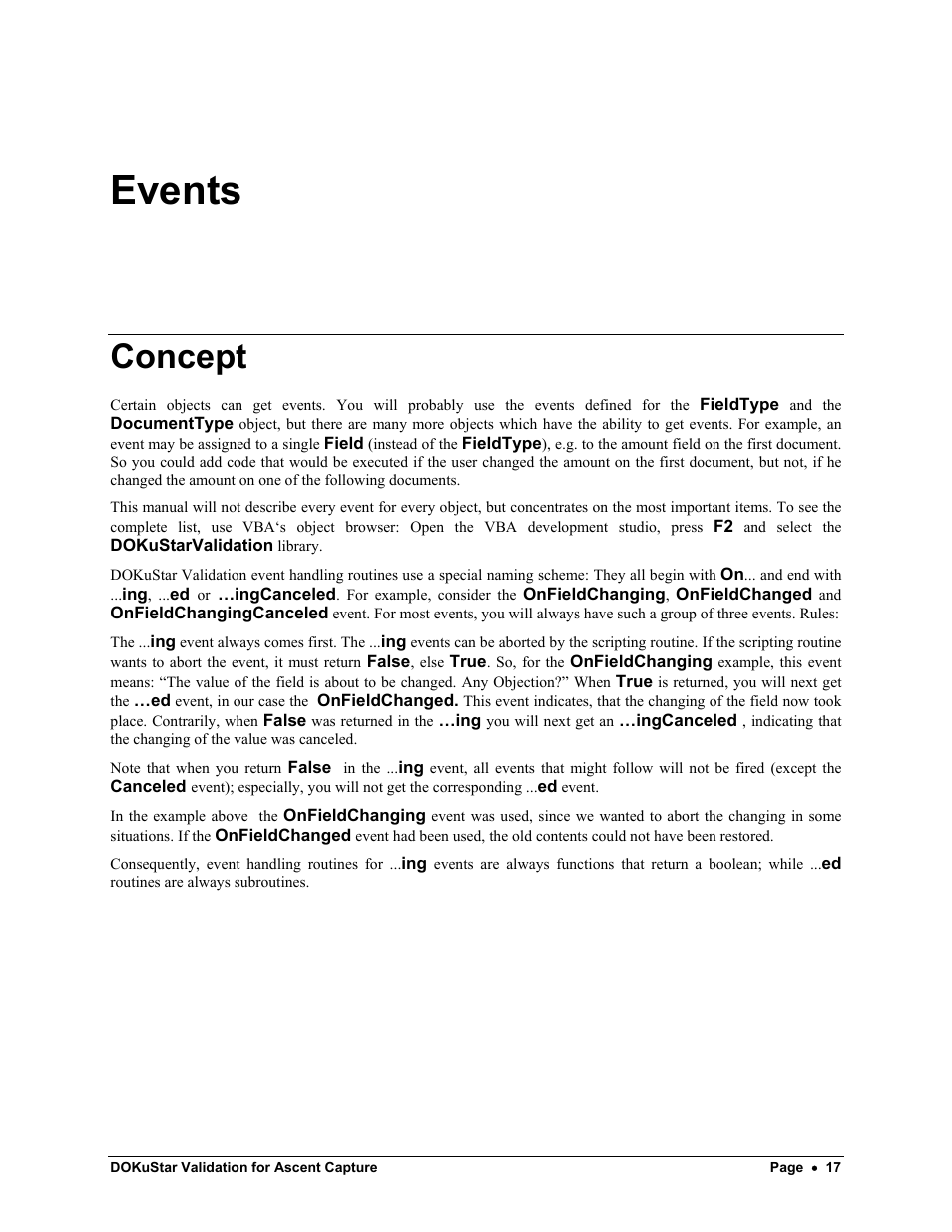 Events, Concept | Kofax DOKuStar Validation User Manual | Page 21 / 109