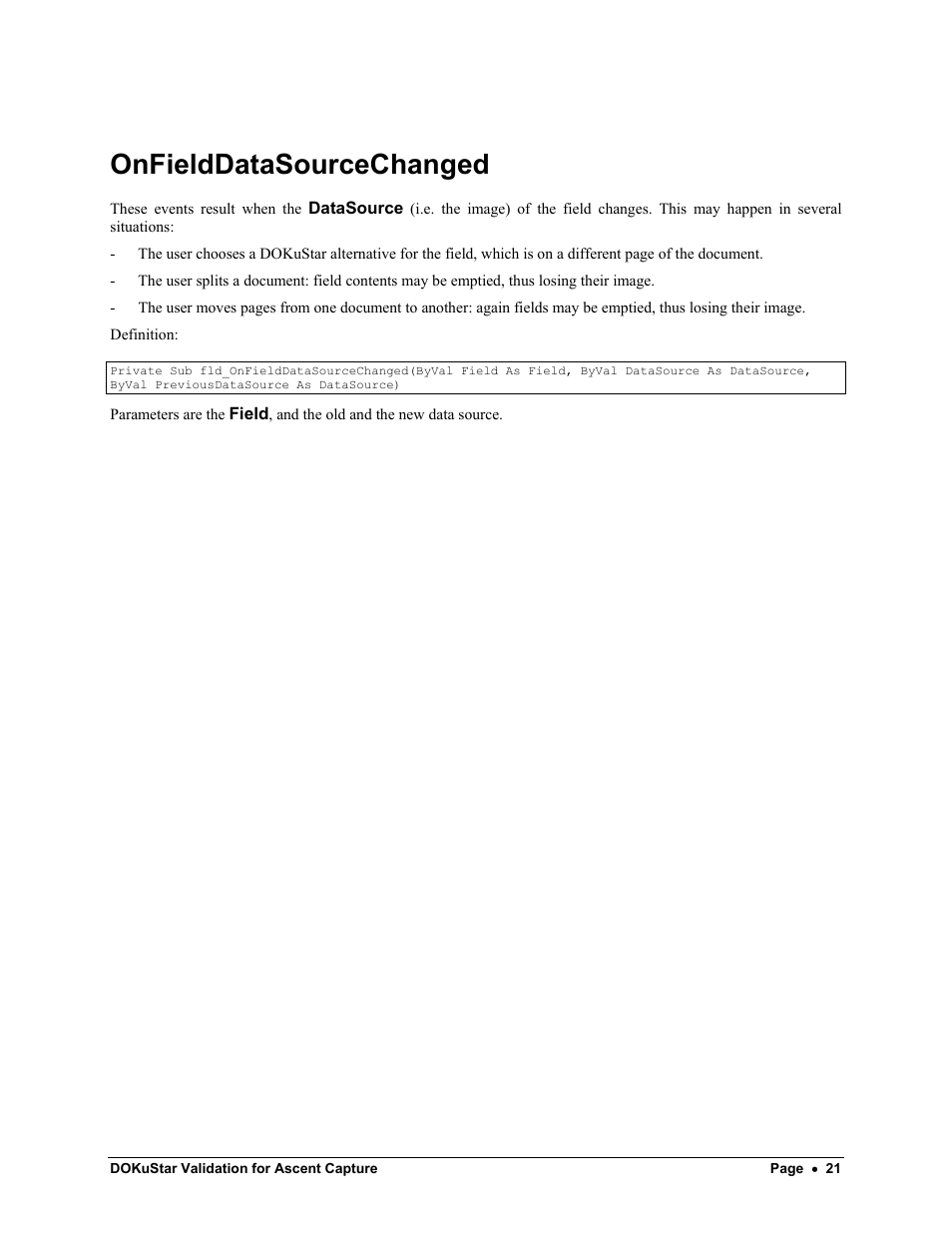 Onfielddatasourcechanged | Kofax DOKuStar Validation User Manual | Page 25 / 109