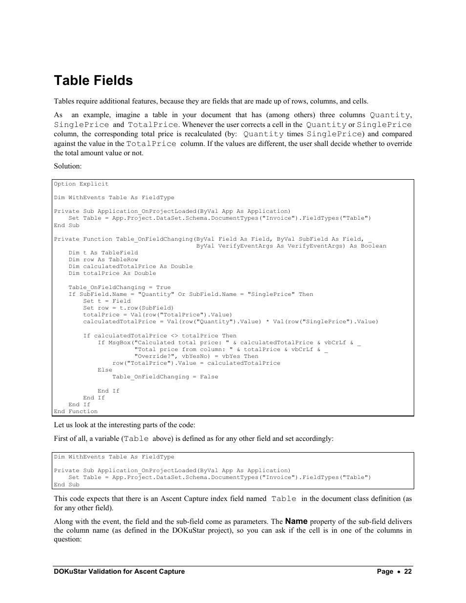 Table fields | Kofax DOKuStar Validation User Manual | Page 26 / 109